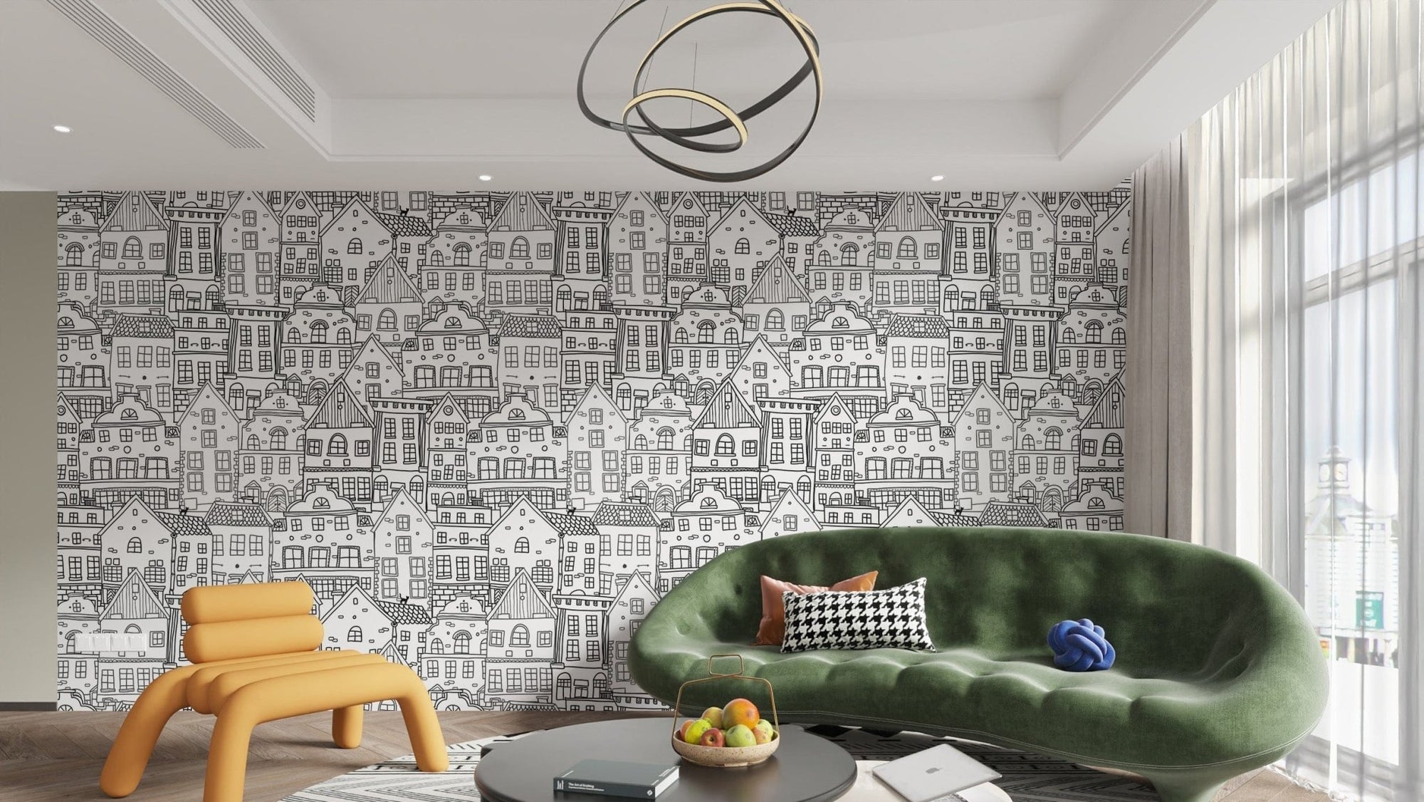 Urban-inspired Abstract Township Wallpaper Mural art, B808