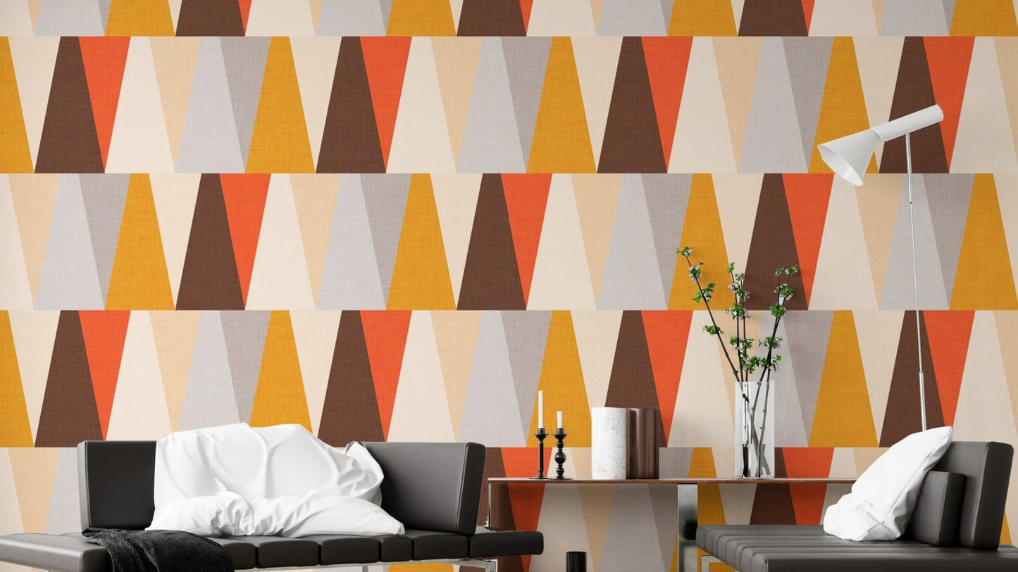 Warm triangle repeat wallpaper for feature walls

