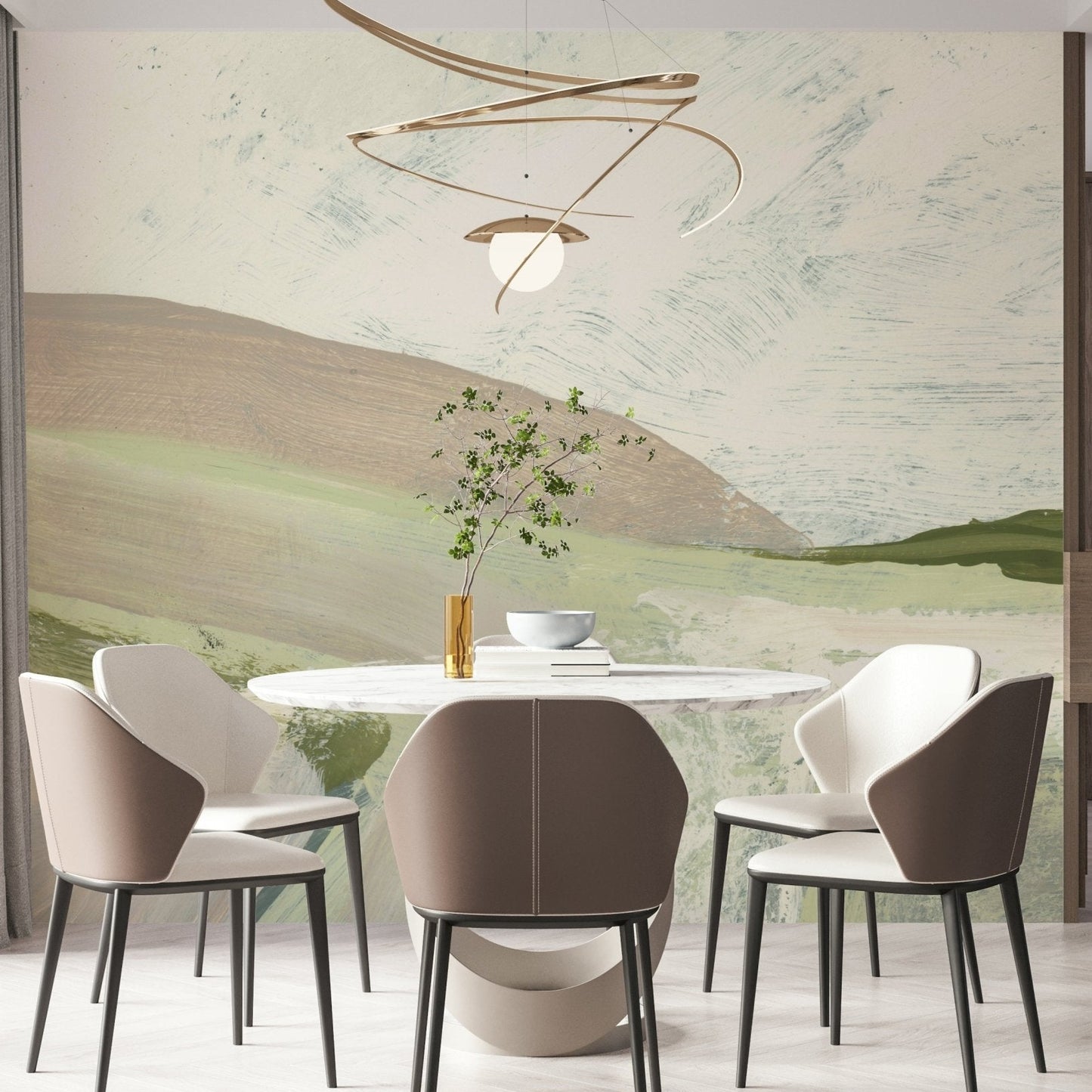 A graceful subtle pattern wall mural in cool, tranquil tones., GD5566