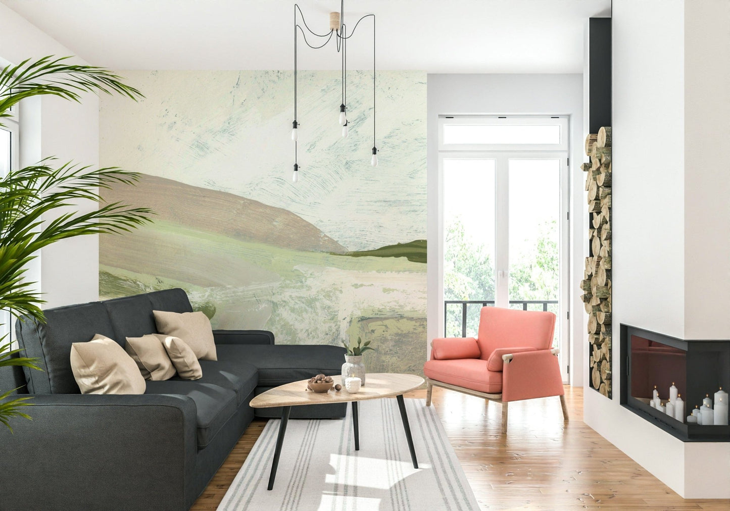 A calming abstract design wallpaper mural that defines a space., GD5566