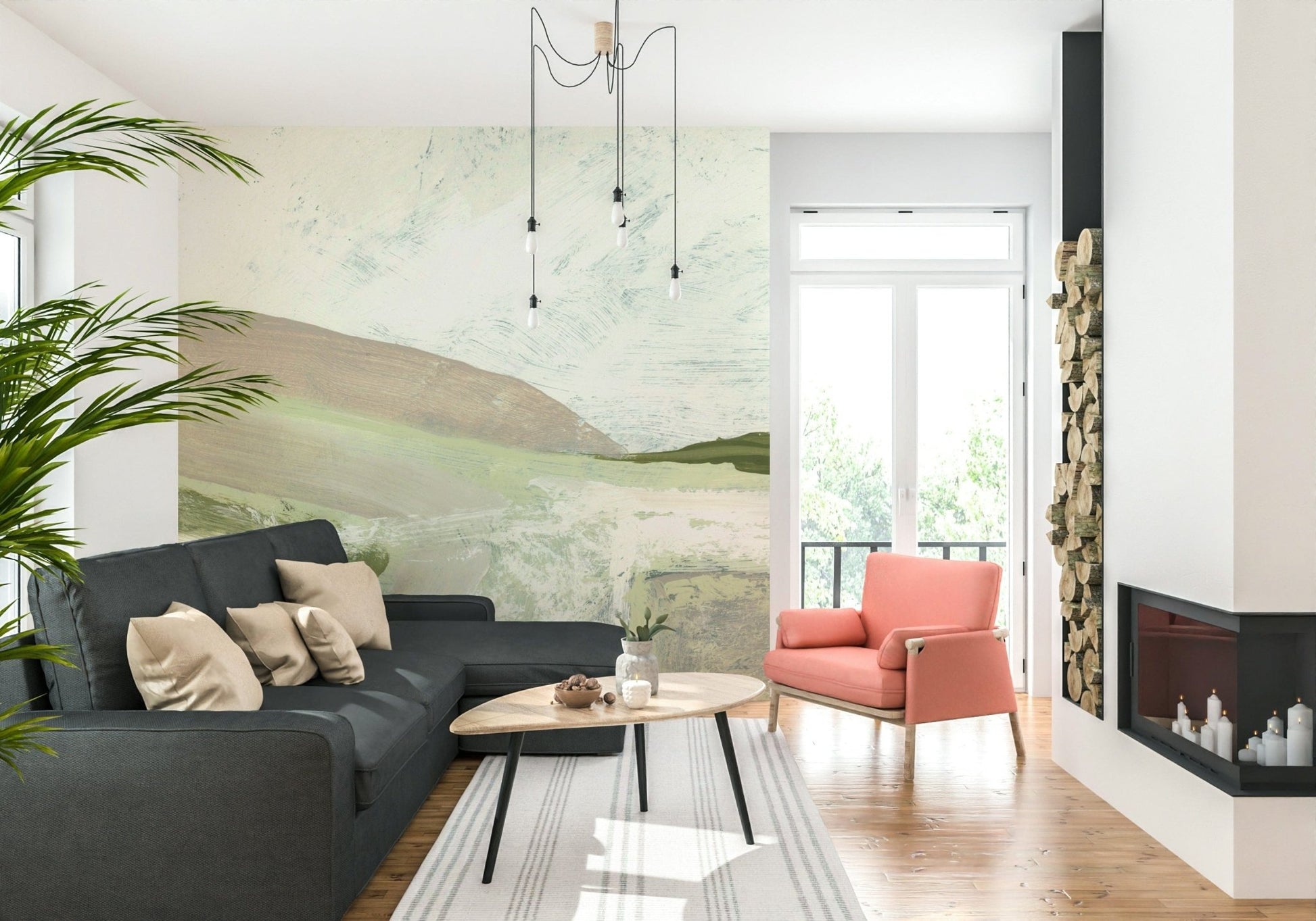 A calming abstract design wallpaper mural that defines a space., GD5566