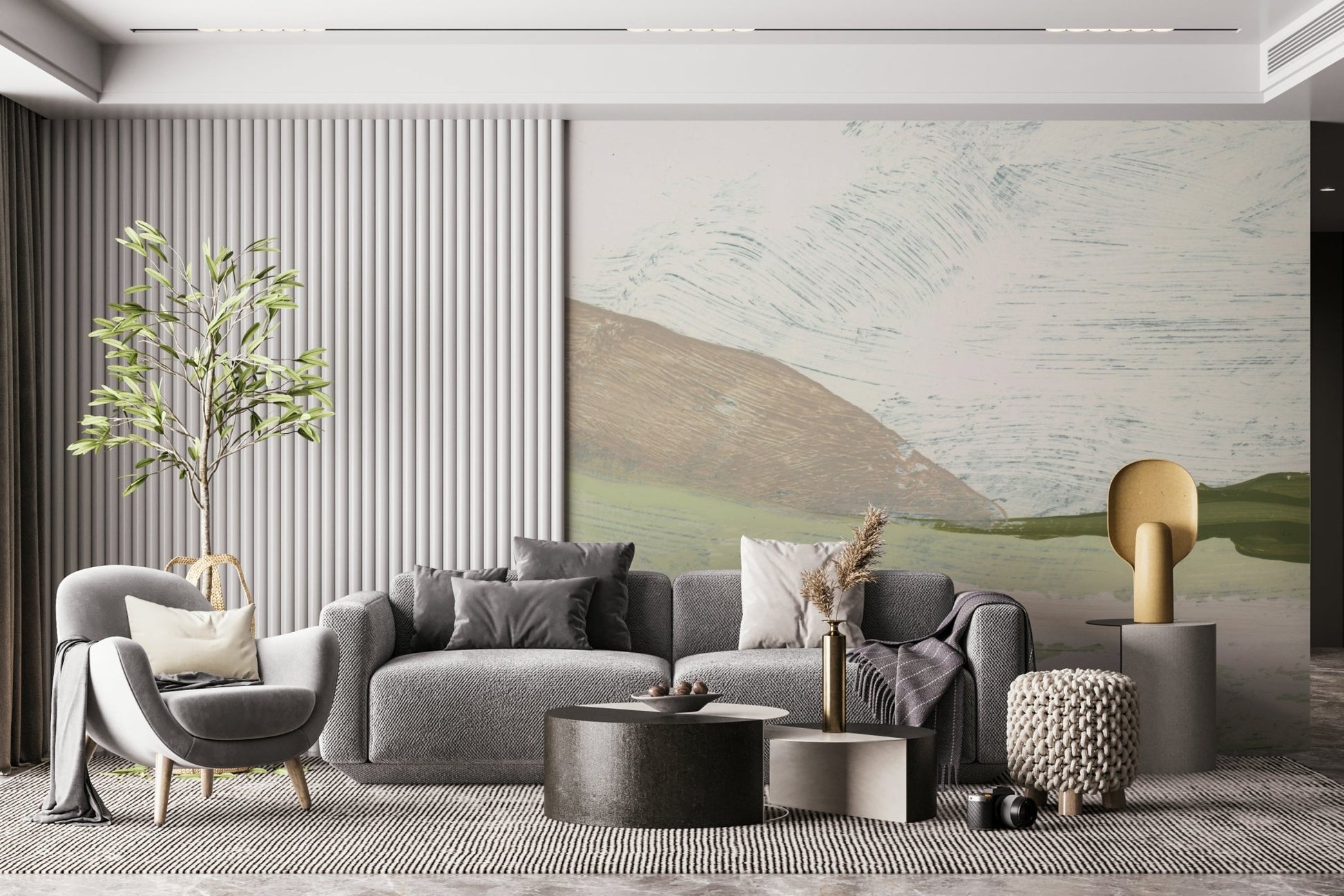 A peaceful modern abstract mural on decorative wallpaper., GD5566
