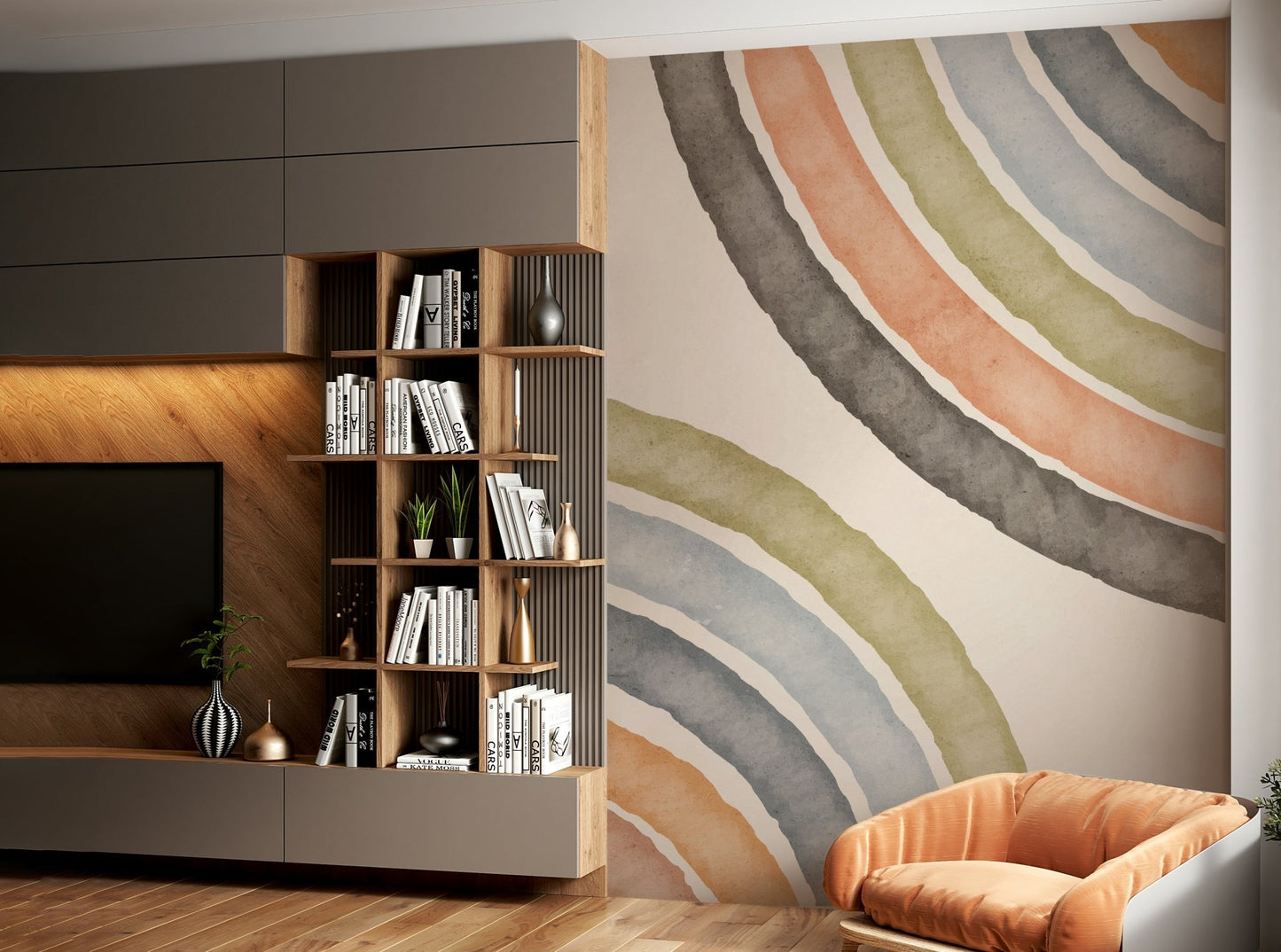 Abstract Watercolor Arcs Wall Mural