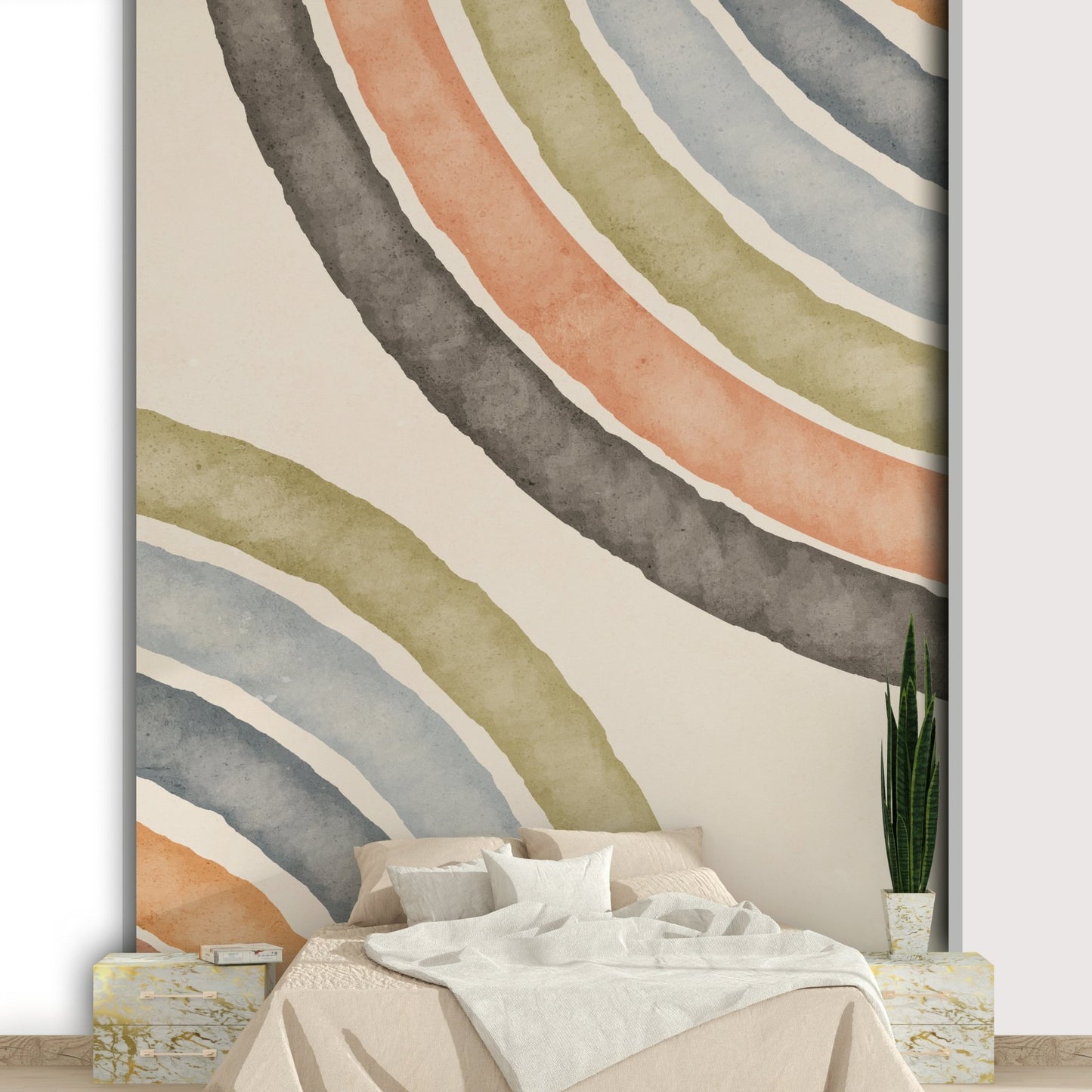 Abstract Watercolor Arcs Wall Mural