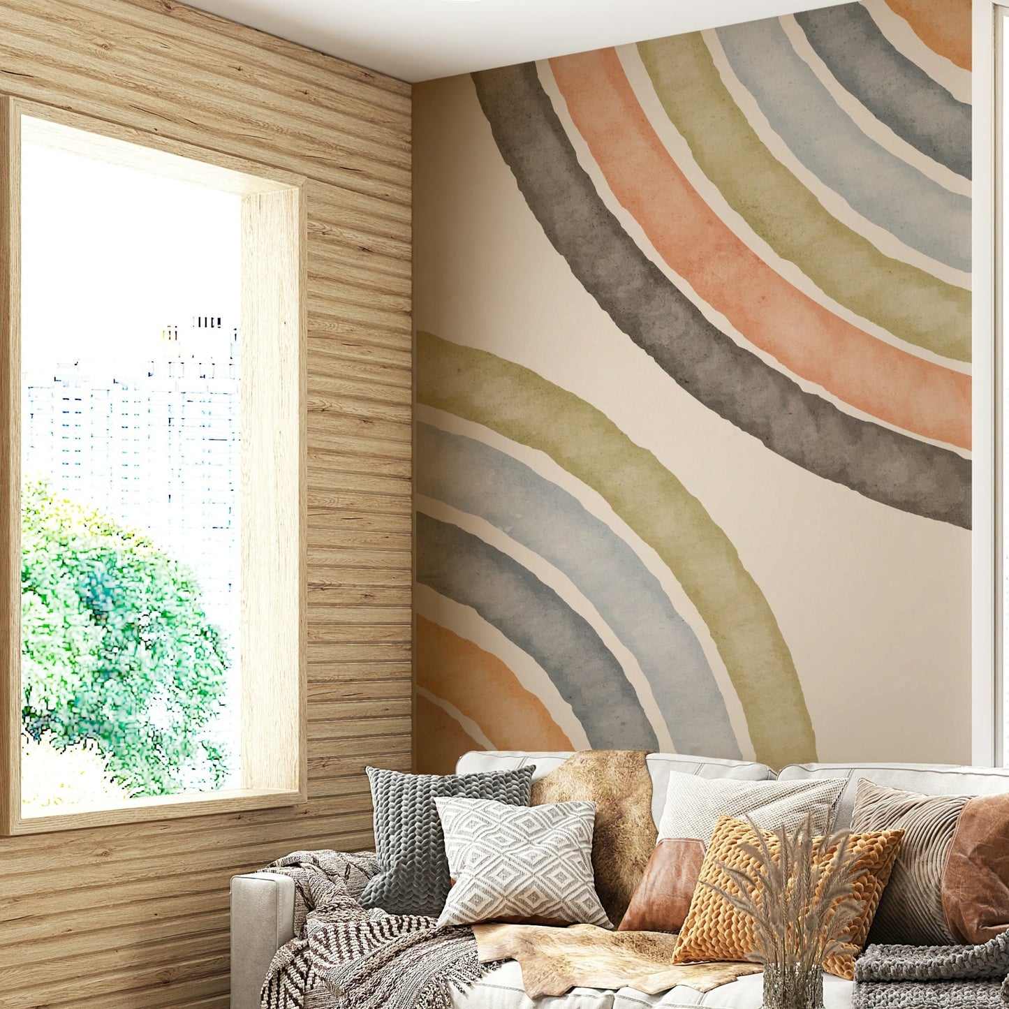 Abstract Watercolor Arcs Wall Mural