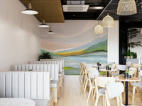 Watercolor hill mural in subtle modern colors

