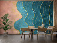 Abstract Wave with Gold Line Wallpaper