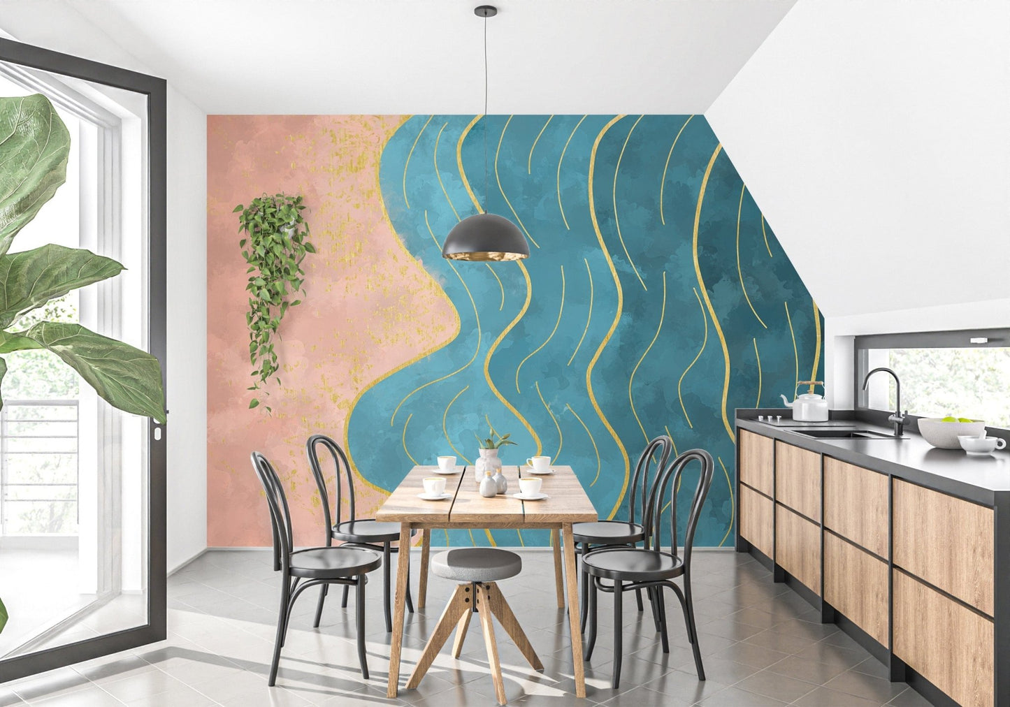 Abstract Wave with Gold Line Wallpaper - Giffywalls