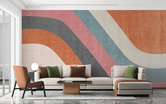 Abstract waves mural with vibrant colors, B432