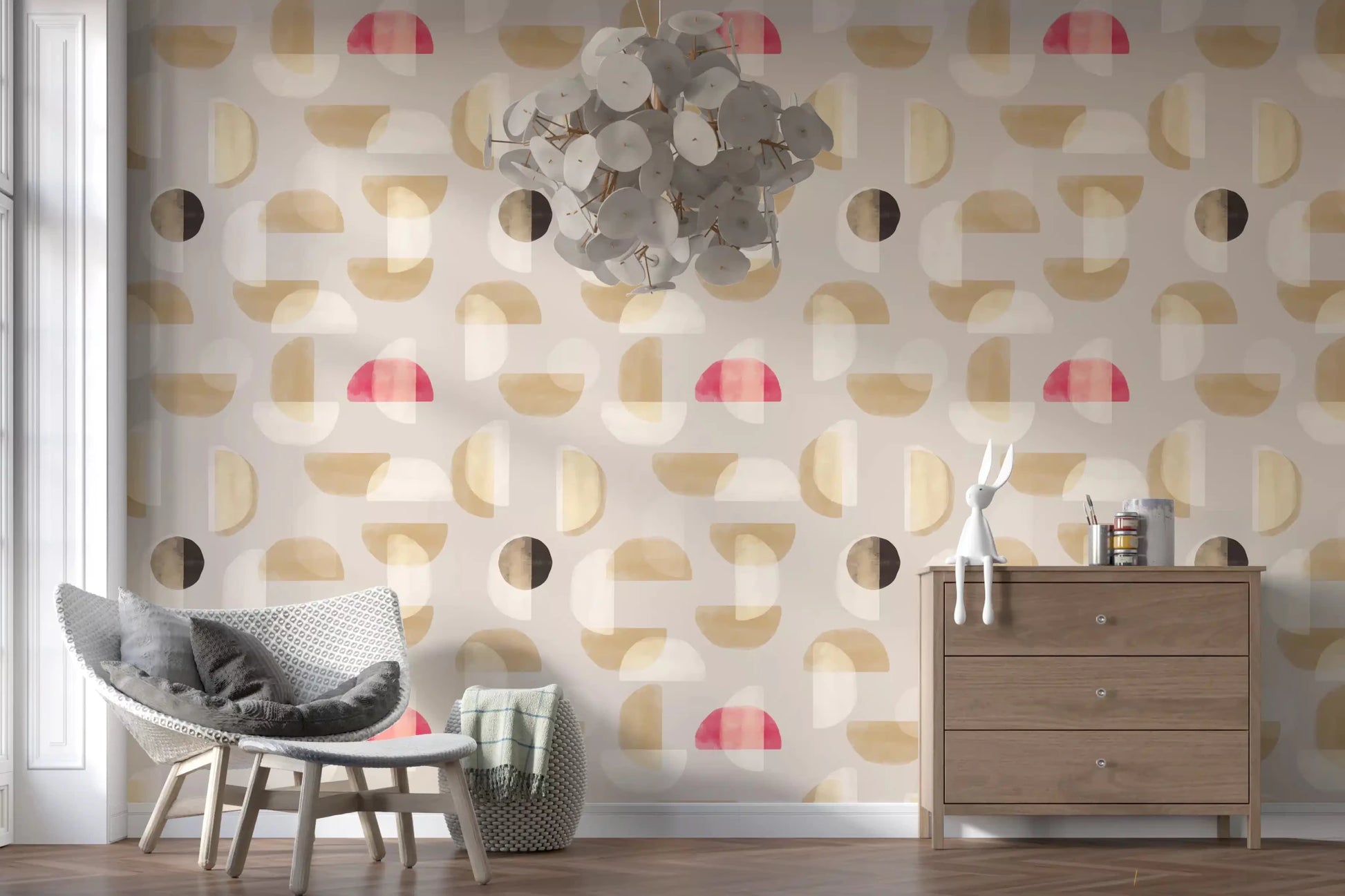 Abstract Whispering Shapes wall mural with soft geometric layout, GD9397