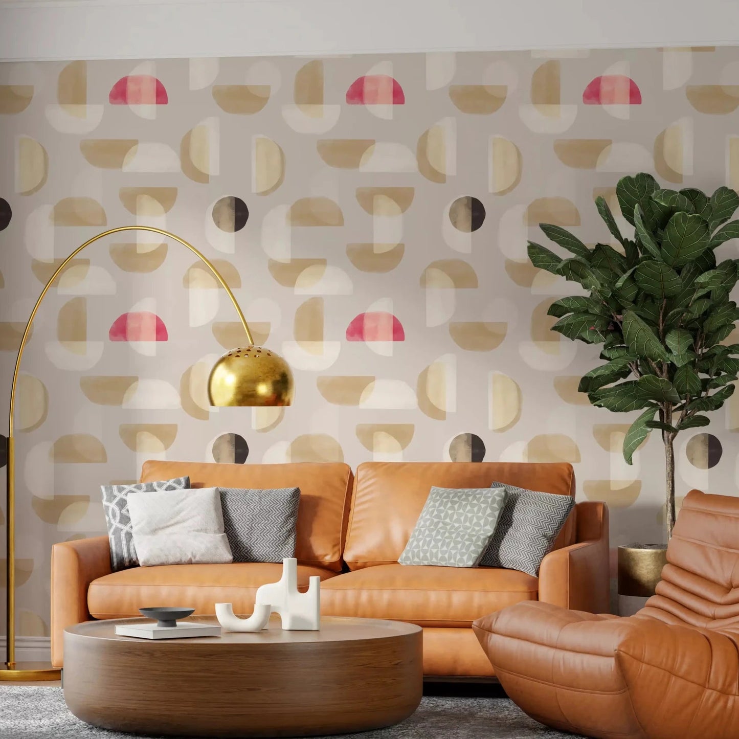 Abstract Whispering Shapes mural showing layered shape pattern, GD9397