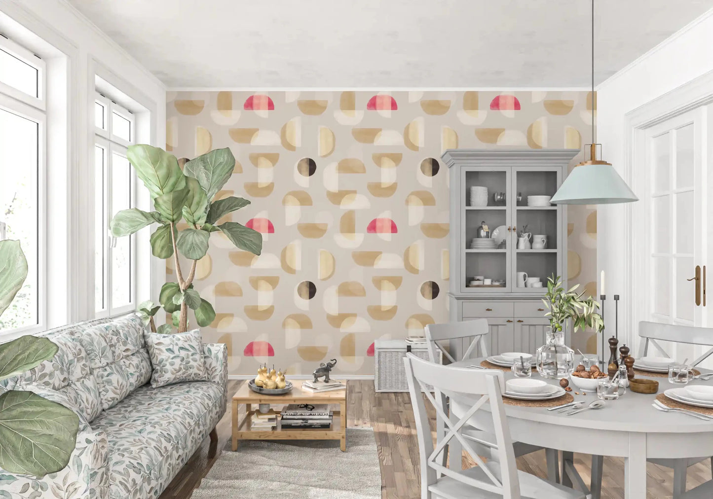 Minimal pattern wall mural Abstract Whispering Shapes design, GD9397