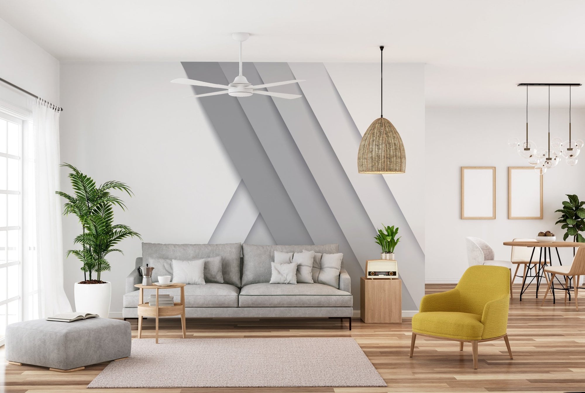 Abstract white stripes wall mural, strip-03