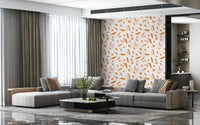 Warm gold Acorn Whispers Wallpaper foliage pattern.