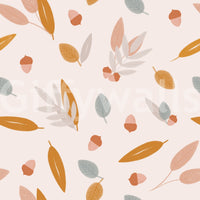 Stylized leaf Acorn Whispers Wallpaper and nut detail.