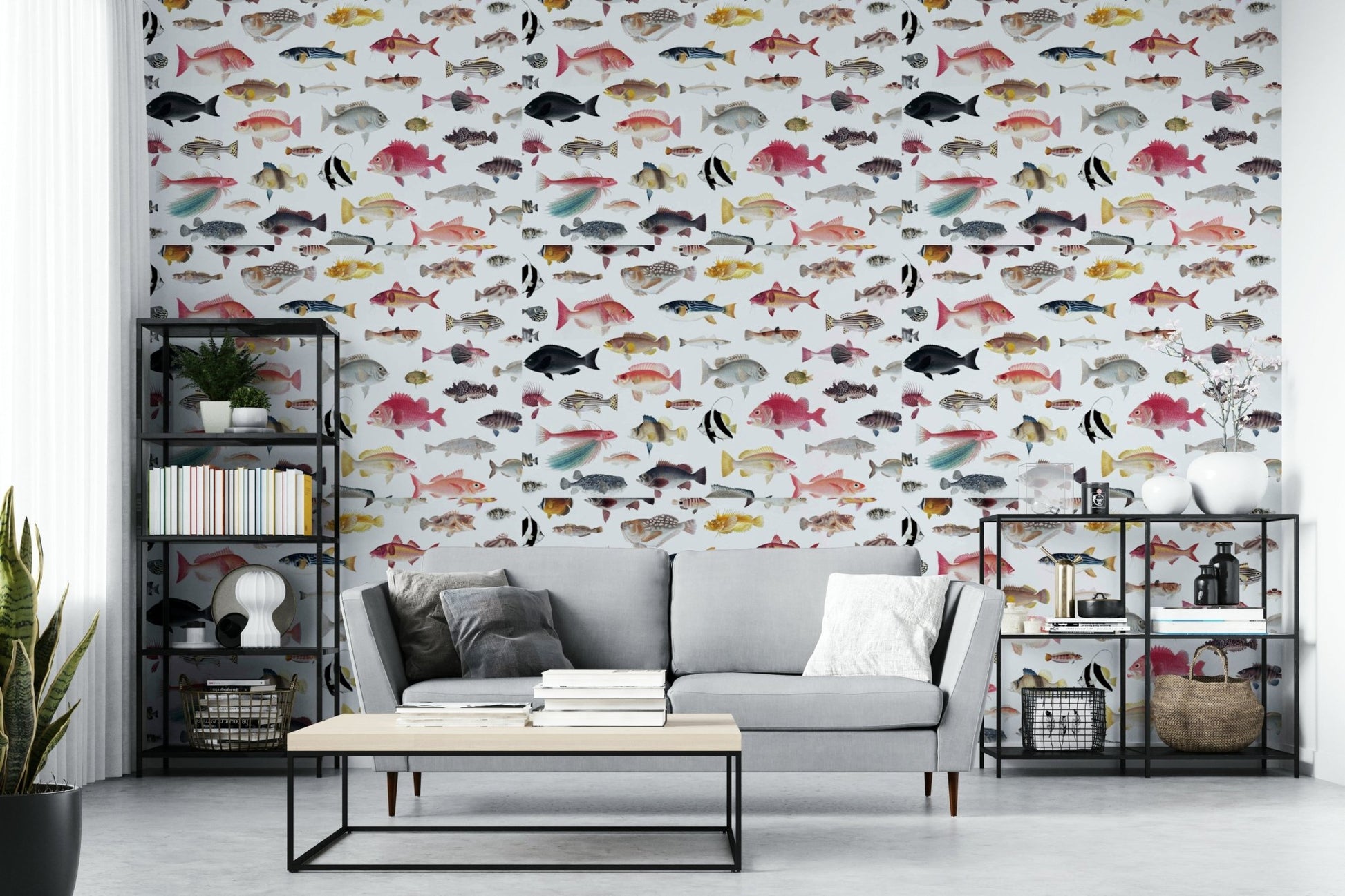 Children’s room wallpaper with animated sea creatures

