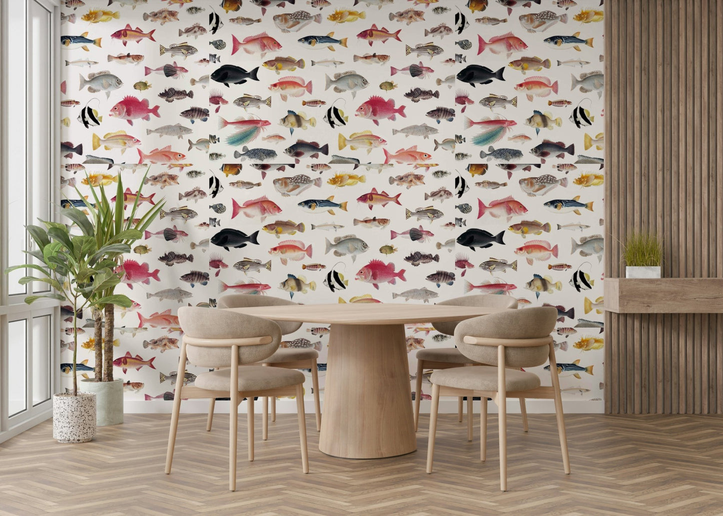Lifelike sea wallpaper with coral and starfish details

