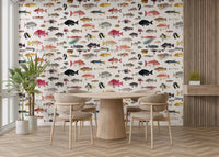 Lifelike sea wallpaper with coral and starfish details

