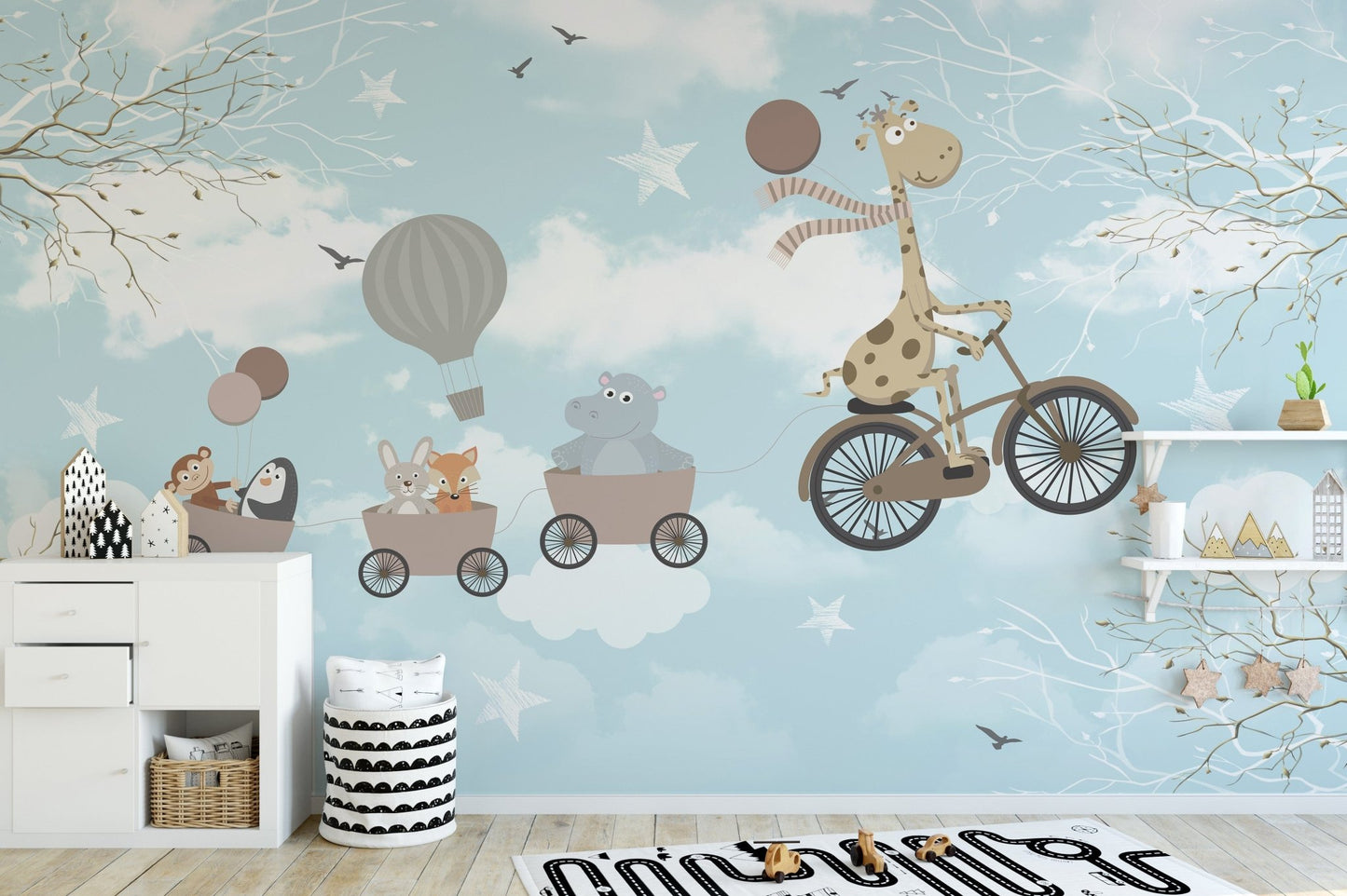 Misty Blue Kids Room Wallpaper with Charming Creatures A614