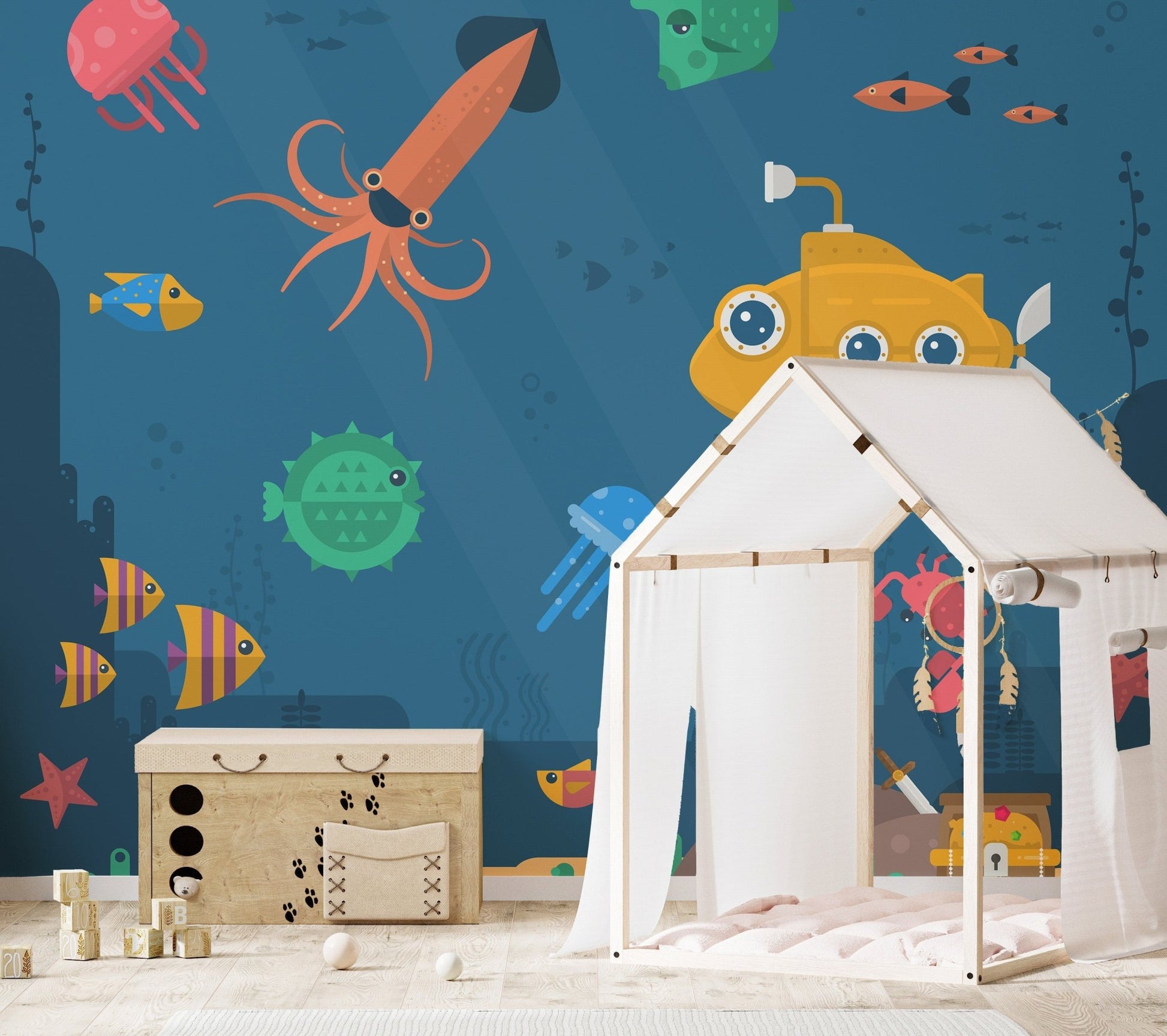 Sea Fishes & Submarine Wallpaper Murals - Giffywalls B077