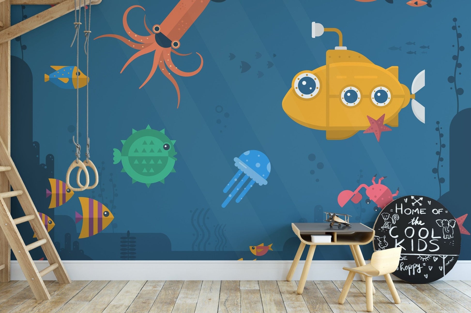 Cartoon-style underwater world mural design B077