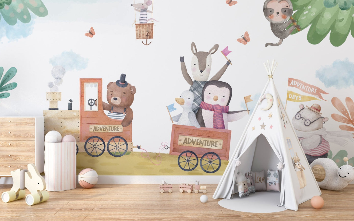 Adventure Days Animal Train Wallpaper Mural