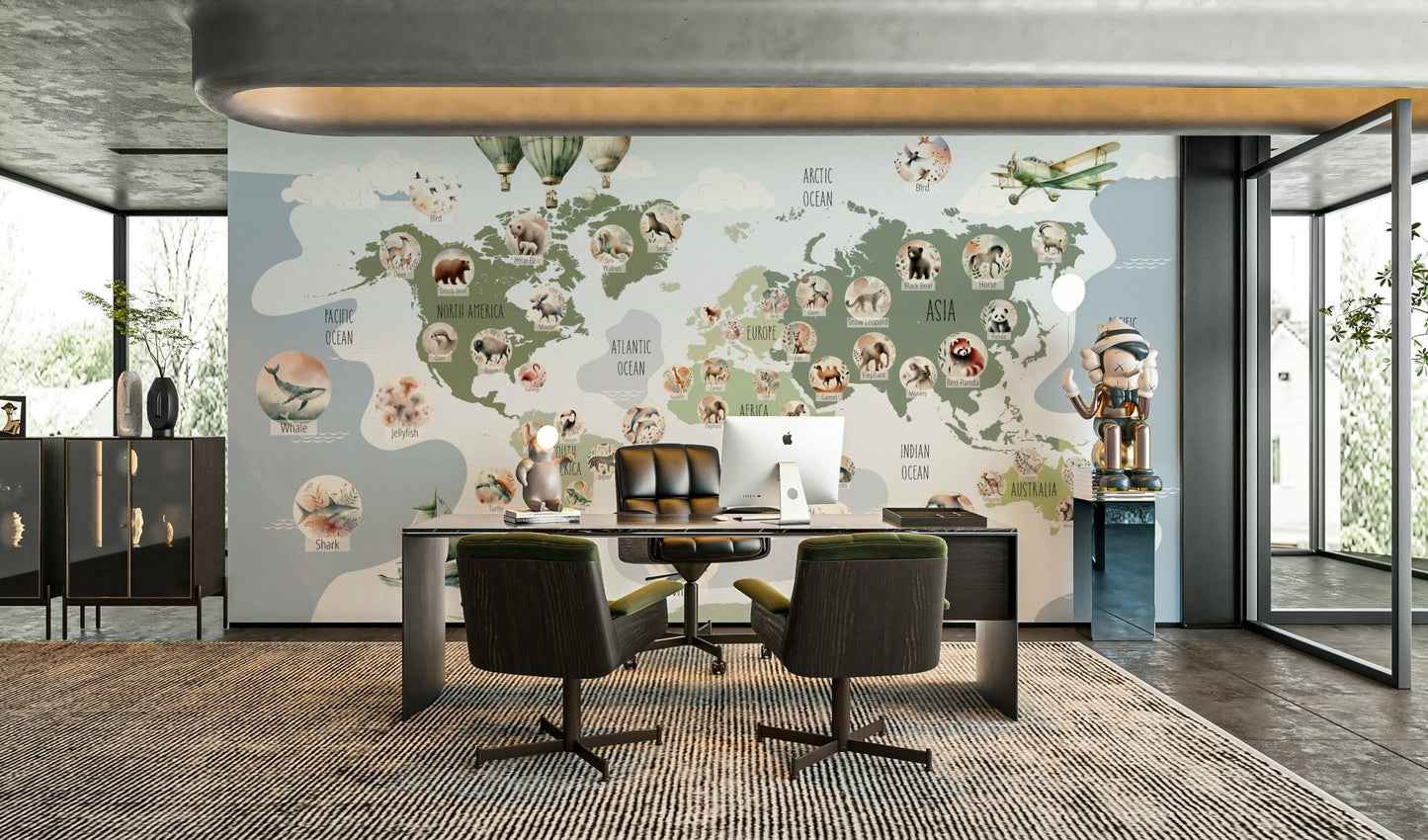 An angled shot of the mural's gentle color palette.

