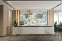 The peel and stick wallpaper on a smooth wall surface.

