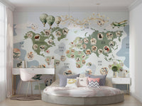 The wallpaper is used to create a feature wall in a children's room.

