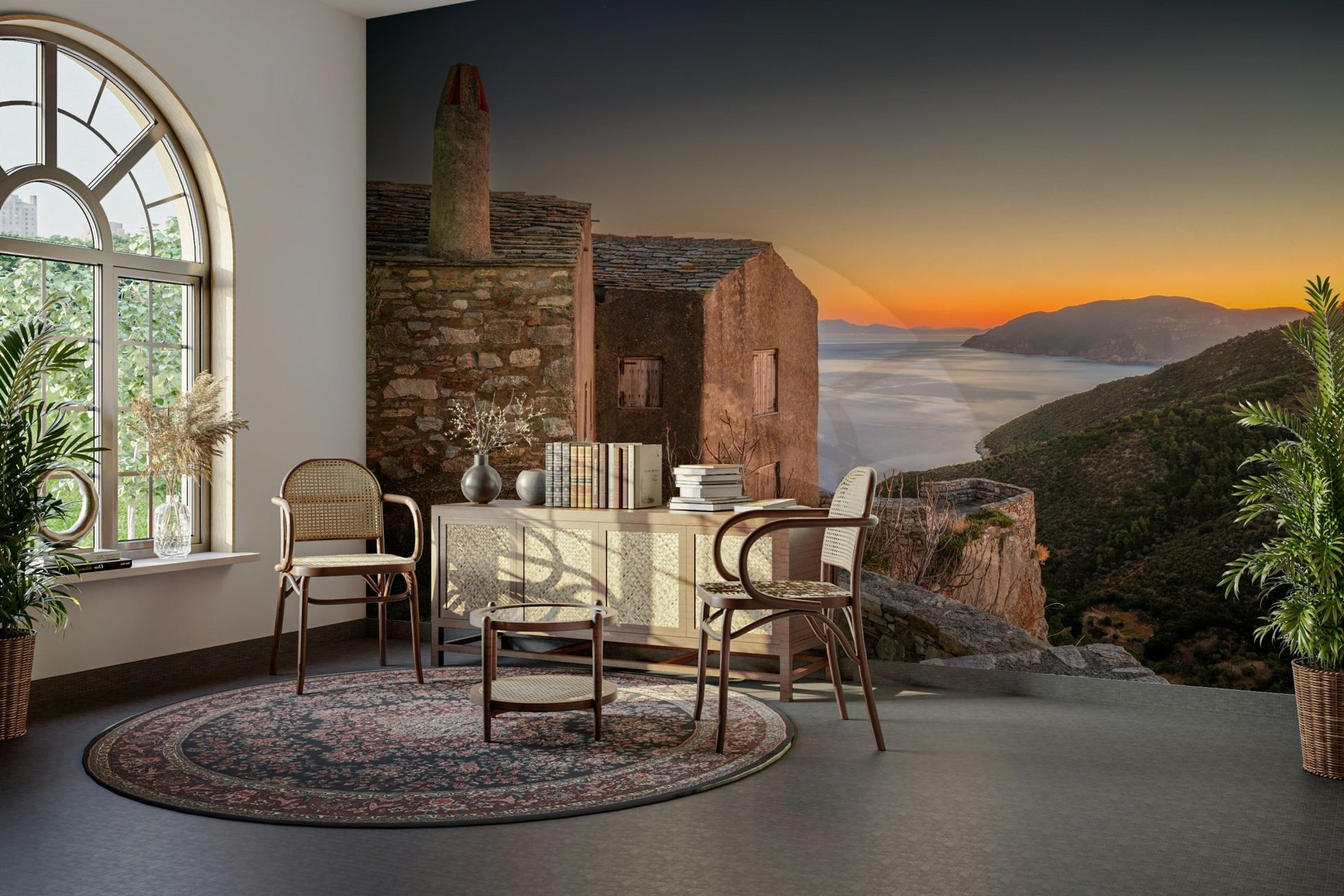 A calming water movement wallpaper mural that defines a space.

