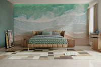 Seaside mural wallpaper with calm tones

