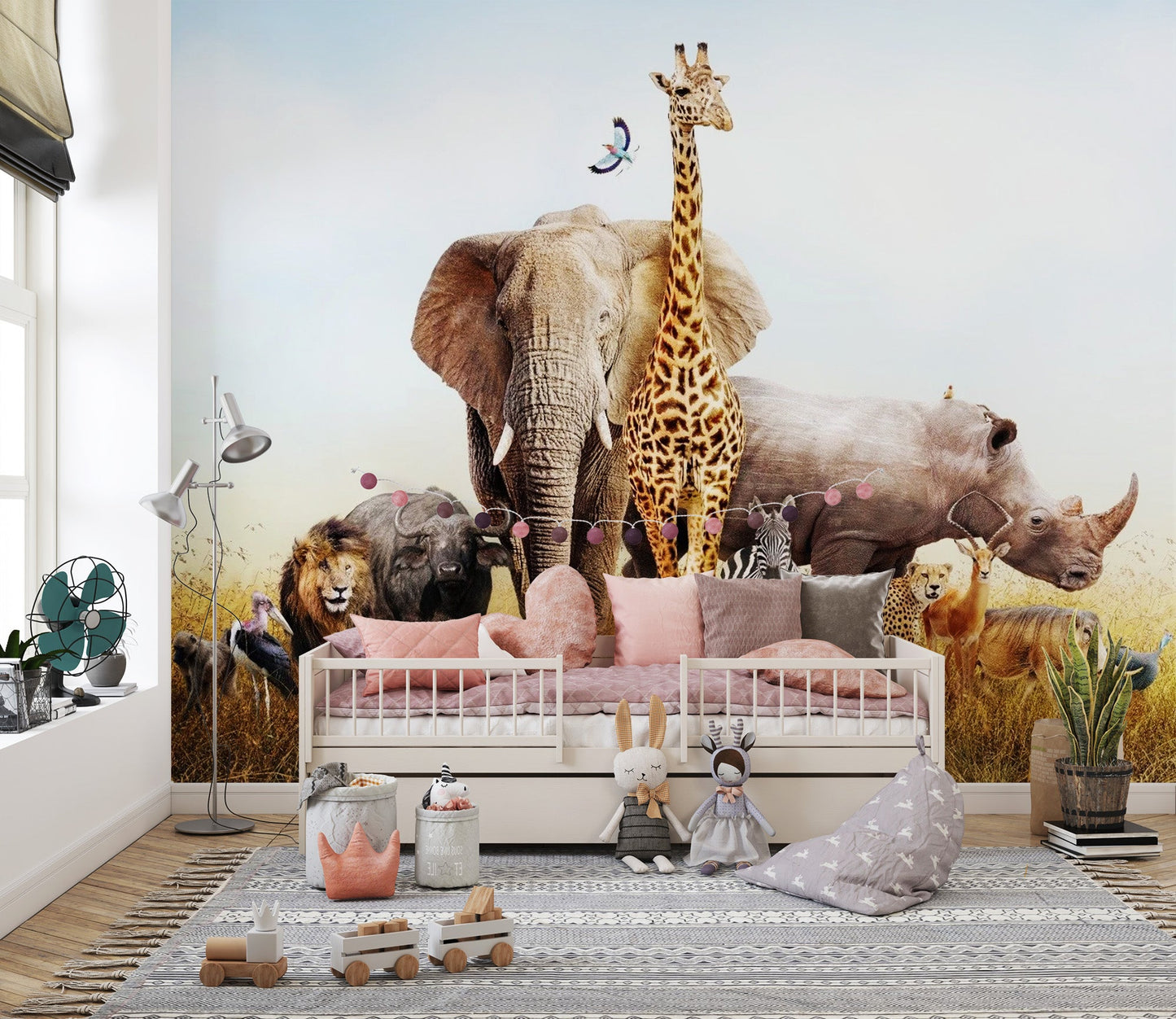 African Animals Safari Kids Room Wallpaper with safari theme