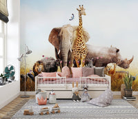 African Animals Safari Kids Room Wallpaper with safari theme