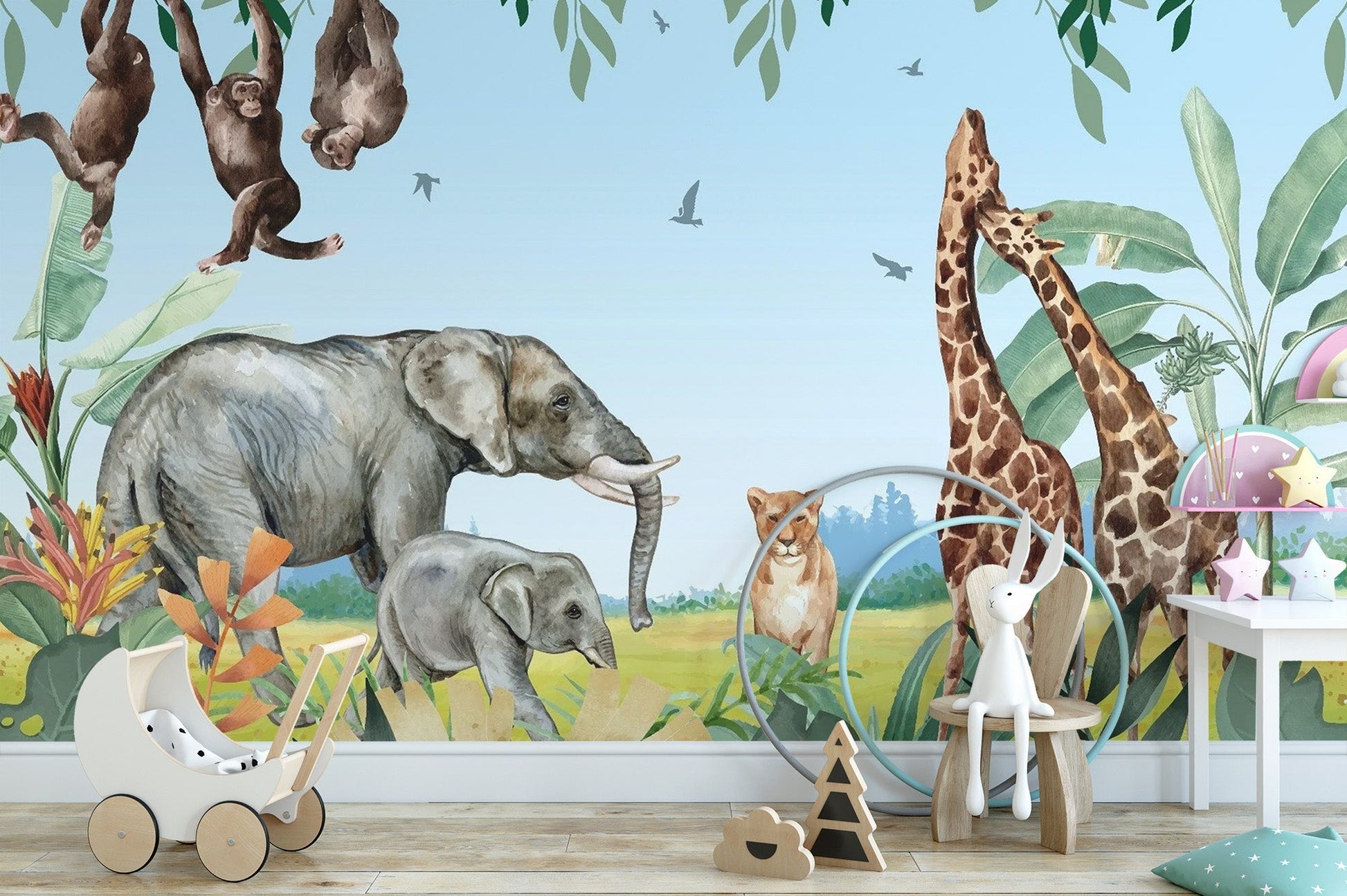 African Safari Jungle Animals Wallpaper Mural design Kids-06
