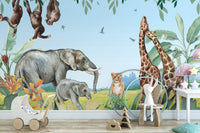 African Safari Jungle Animals Wallpaper Mural design Kids-06
