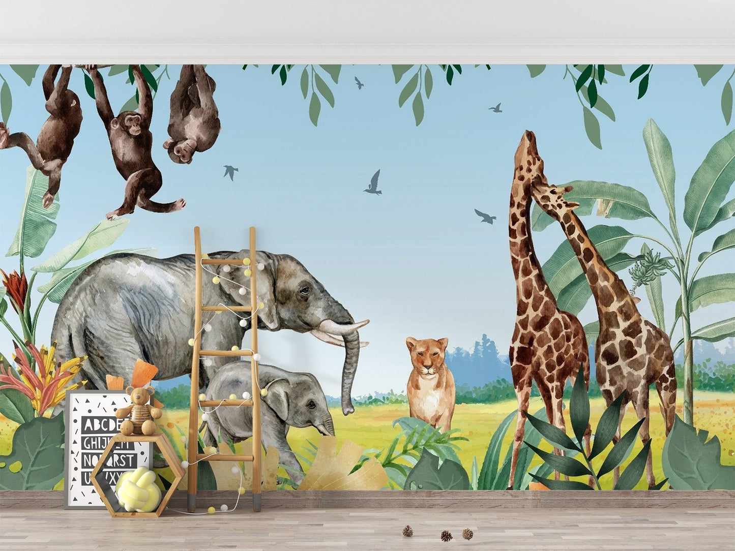 Vibrant African Safari Jungle Animals Wallpaper Mural Kids-06
