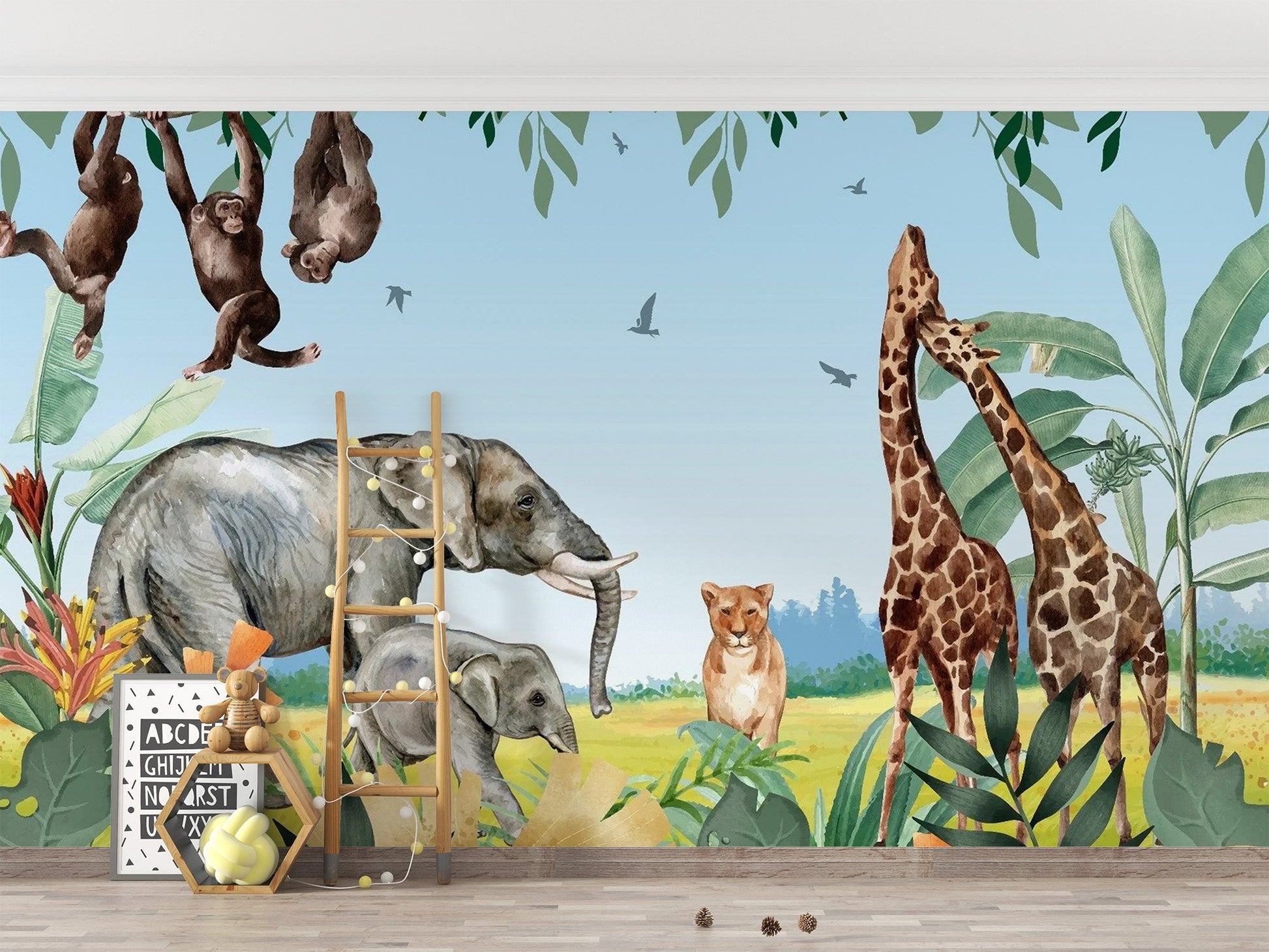 Vibrant African Safari Jungle Animals Wallpaper Mural Kids-06
