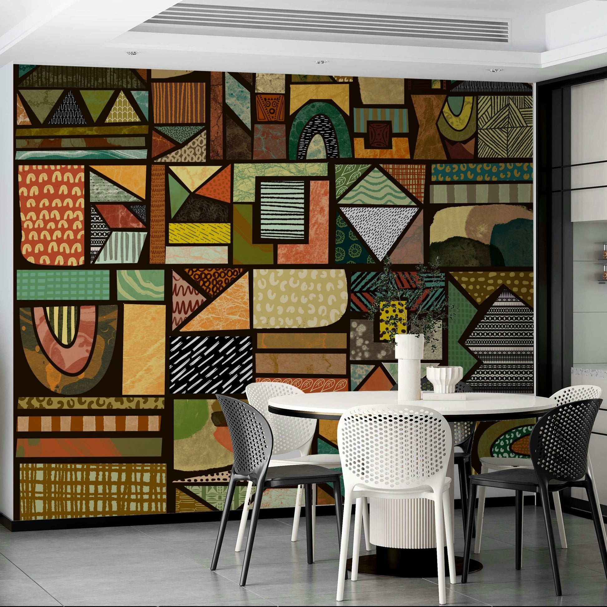 Earth-toned mural inspired by African landscapes

