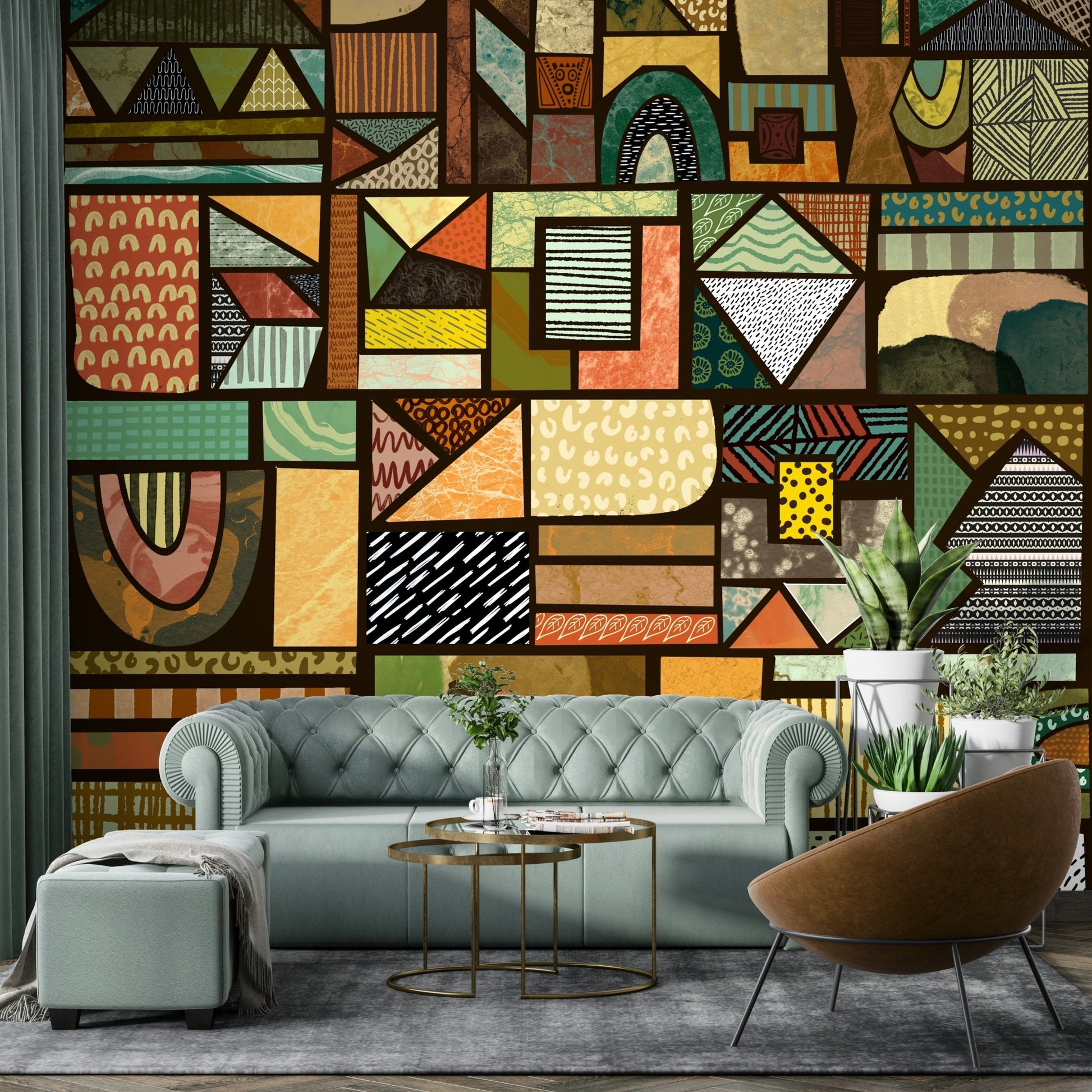 Traditional tribal pattern mural for bold interiors

