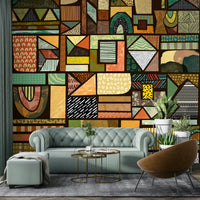 Traditional tribal pattern mural for bold interiors

