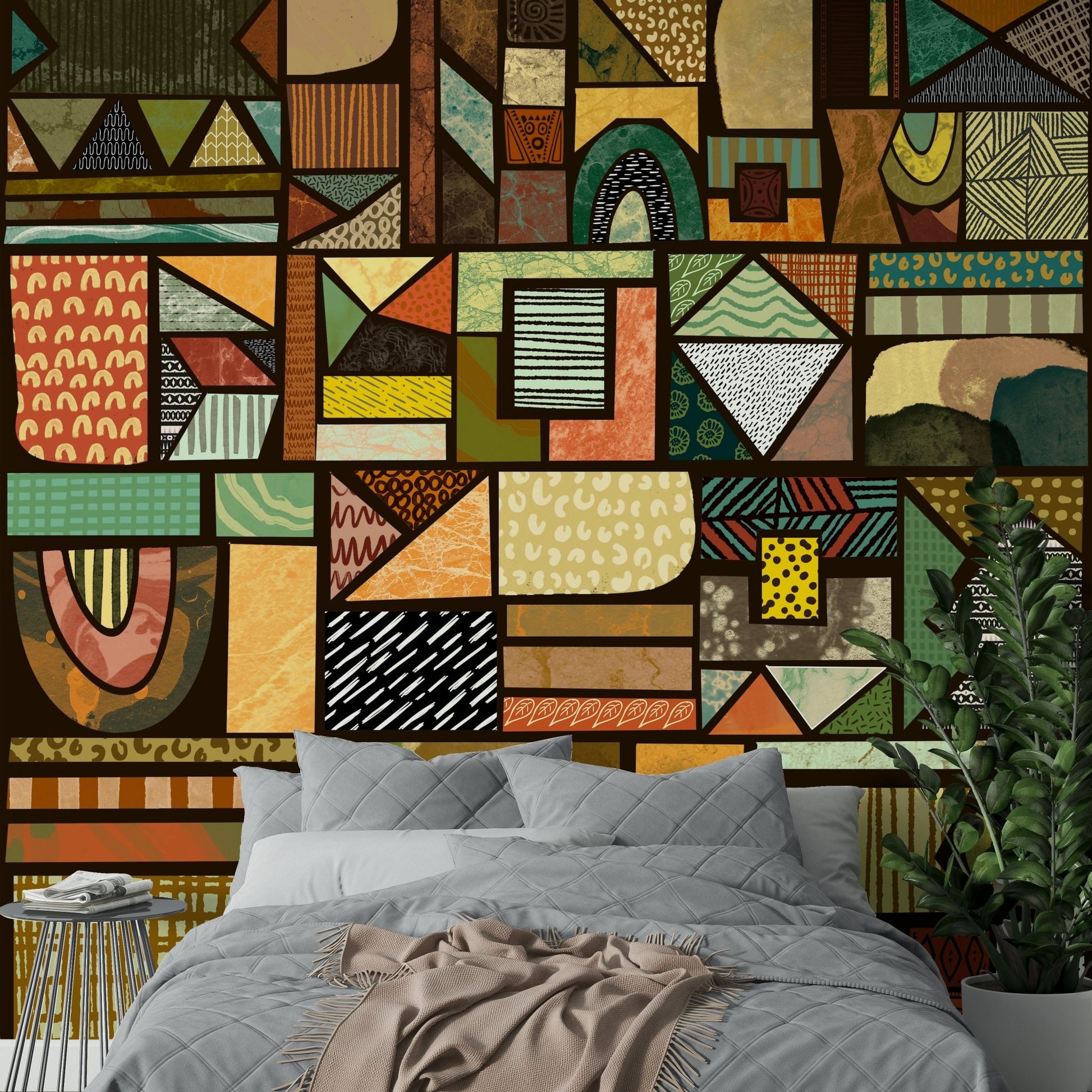 African-inspired wallpaper with earthy tones

