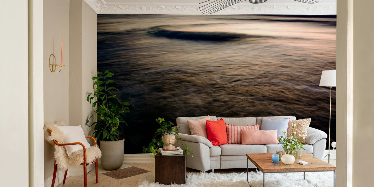 After the Sun Has Set II wall mural showing peach dusk light over rolling waves GD4904

