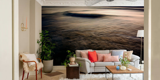 After the Sun Has Set II wall mural showing peach dusk light over rolling waves GD4904
