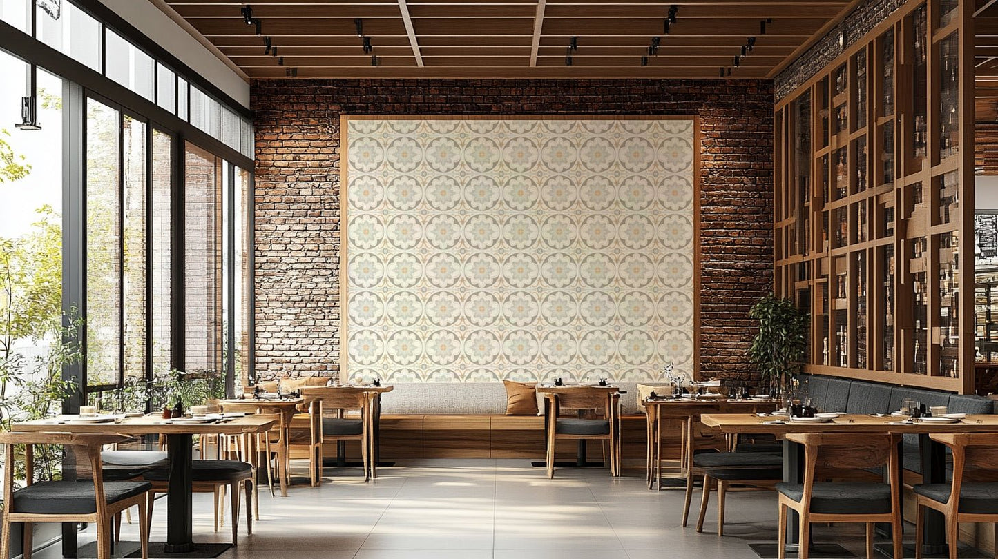 Design featuring a textured, rustic tile look.

