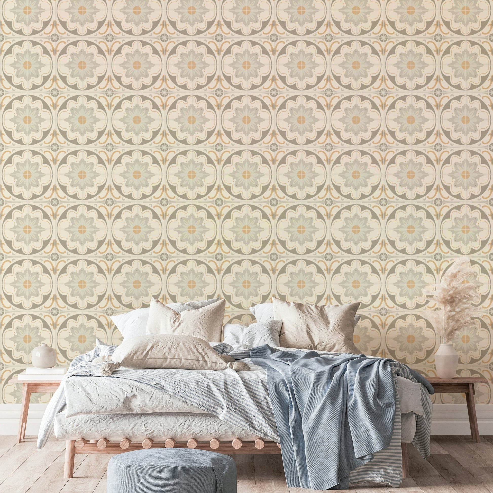 Aged Cement Tile wallpaper for a kitchen or bathroom.

