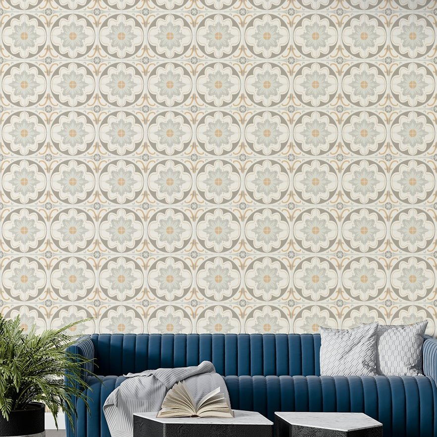 Full view of the wallpaper on a wall.

