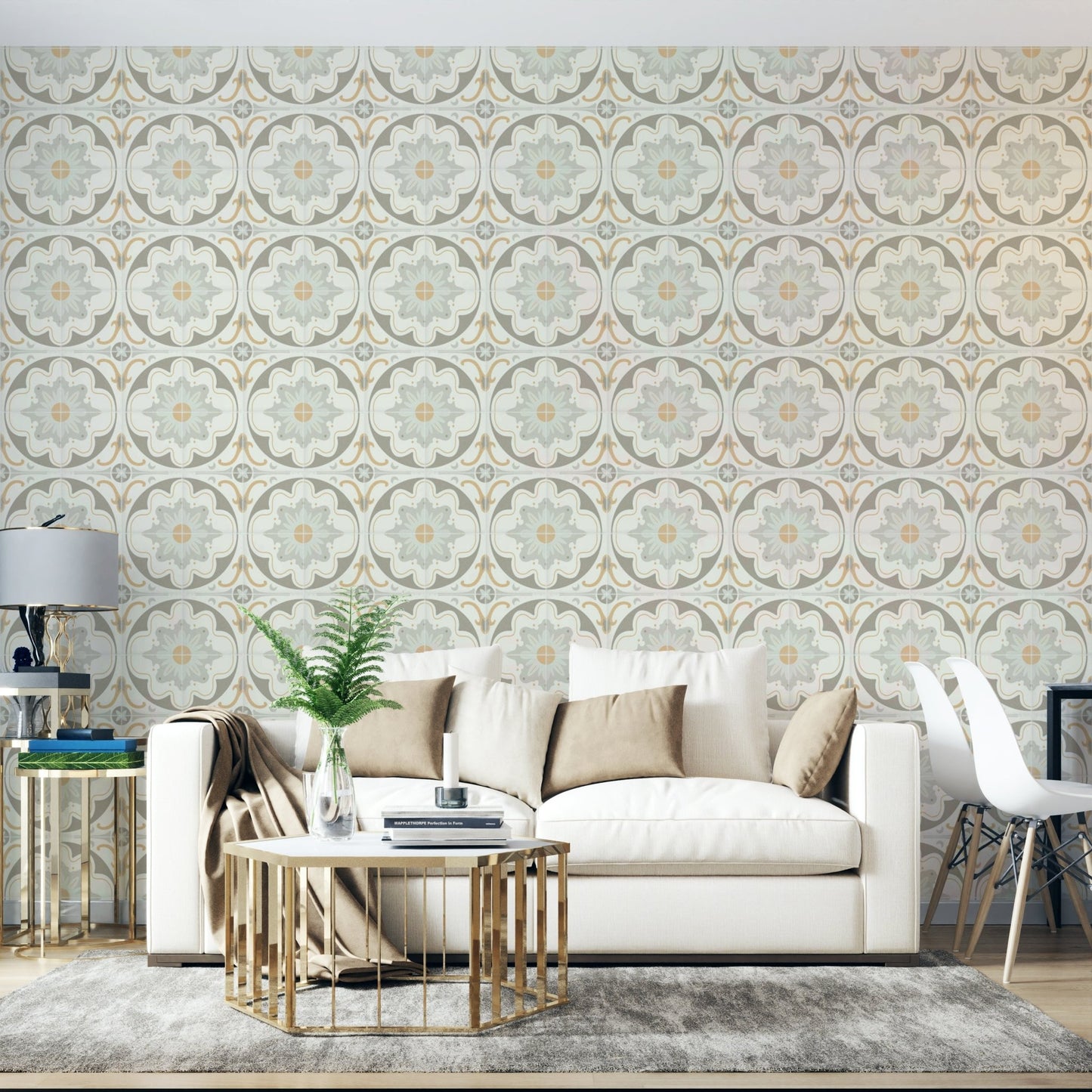 Seamless pattern of weathered gray cement tiles.

