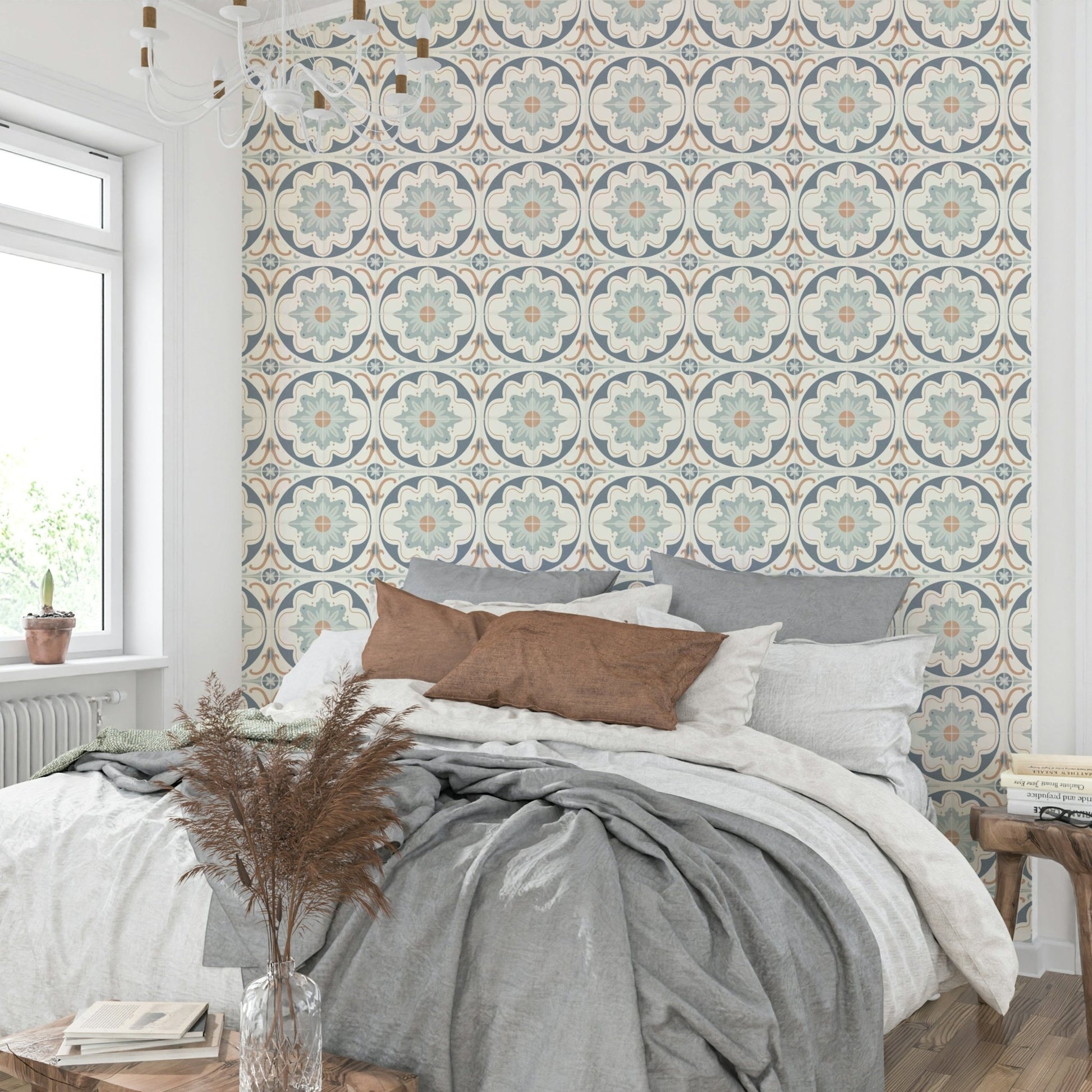 aged cement tile backsplashes navy wallpaper

