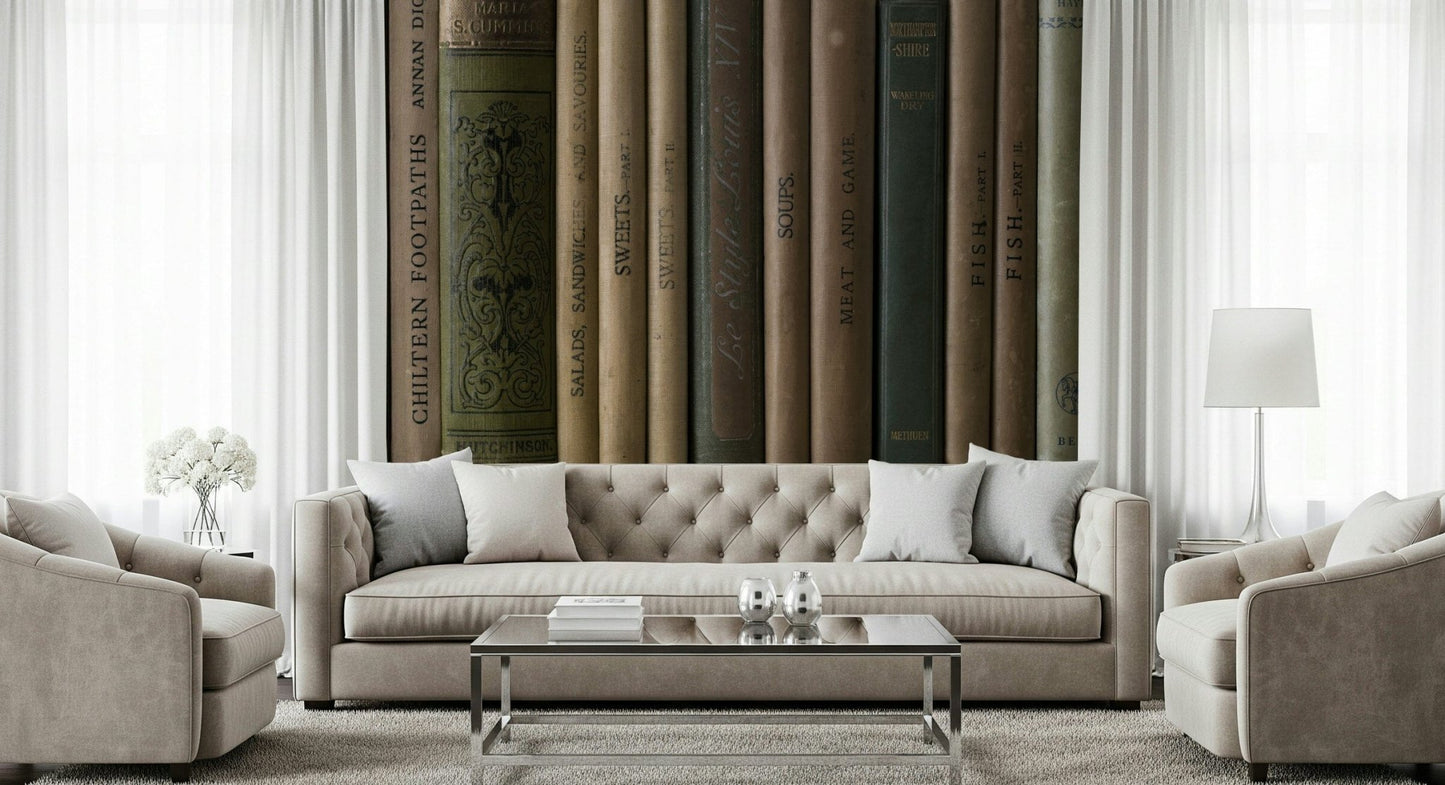 Literary feature wall using Aged Editions peel and stick wallpaper., GD6712