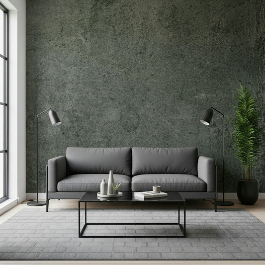 A beautiful subtle aged leather wallpaper mural with a petrol blue and green wash.